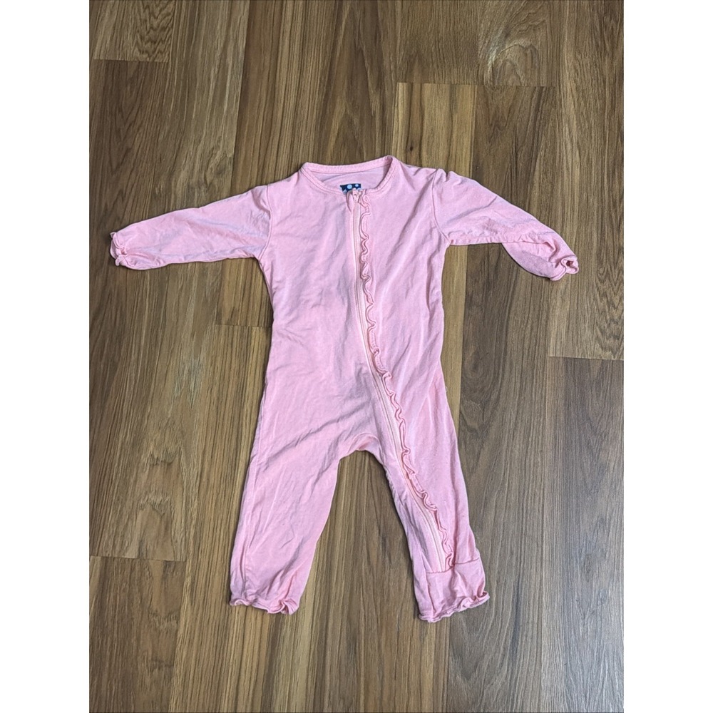 Kickee Pants Baby Girls 3-6 Months Pink Ruffle Bum Sleeper Pajamas Bamboo